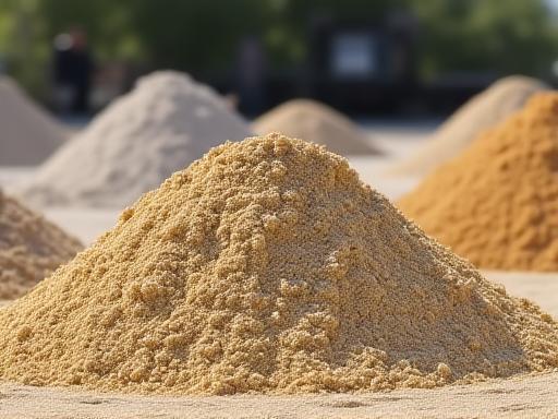 Mounds of various sand and gravel aggregates