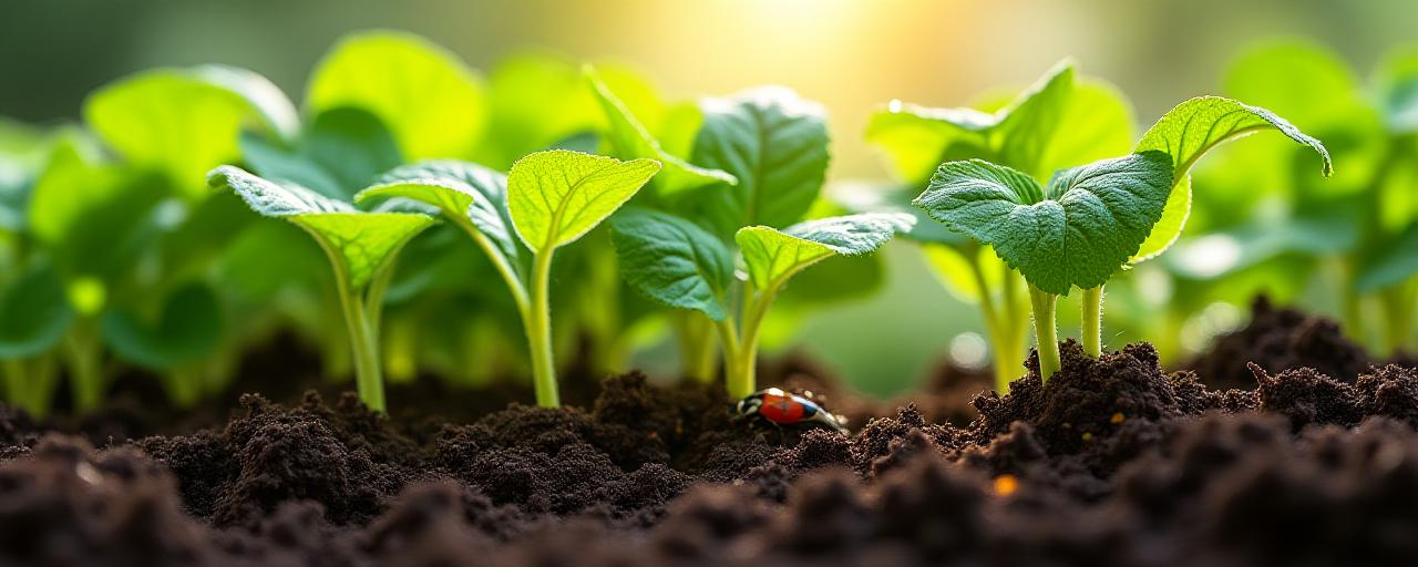 Healthy green plants growing in organic soil